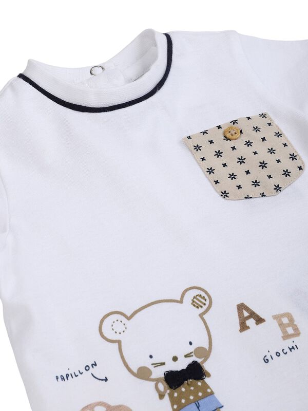 Boys White and Beige Printed T-Shirt image number 2